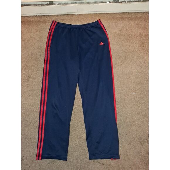 Adidas Classic 3 Stripes Track Pants Navy Blue Red Straight Leg Mens Medium - Picture 1 of 4